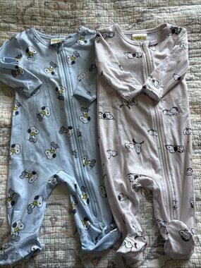 Peanuts Baby Footed One-Piece Pack - Light Blue & Light Gray